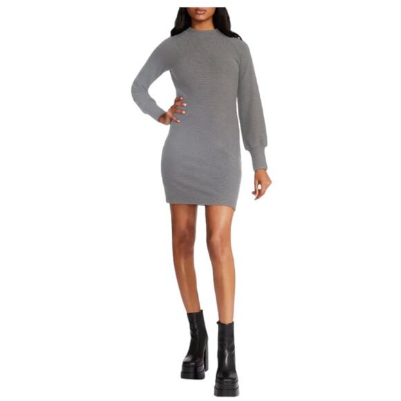 Steve Madden Gray Crissy Long Sleeve Rib Sweater Dress Medium NWT - Picture 2 of 10